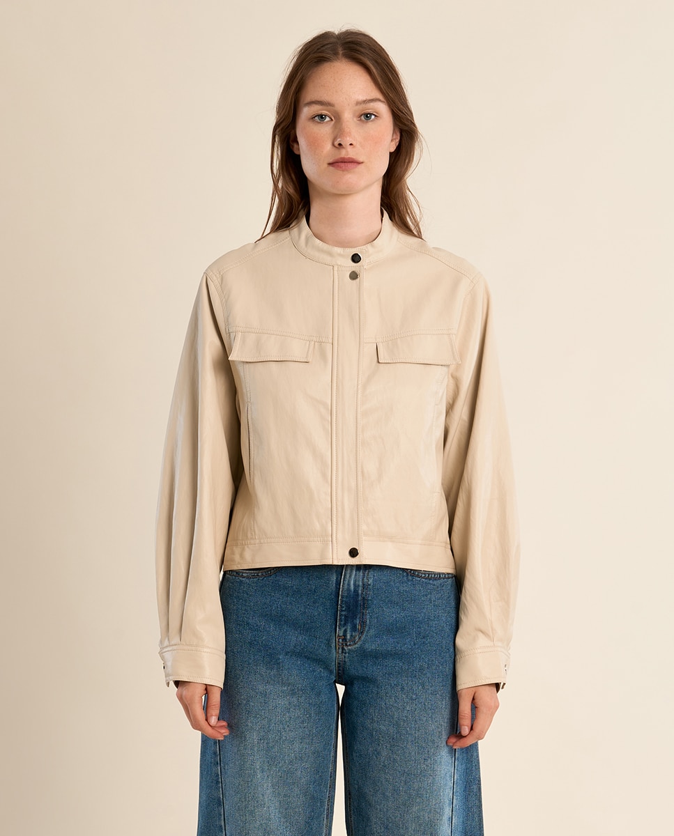 Cazadora de mujer de manga larga efecto piel - Molly Bracken - Beige Beige-2
