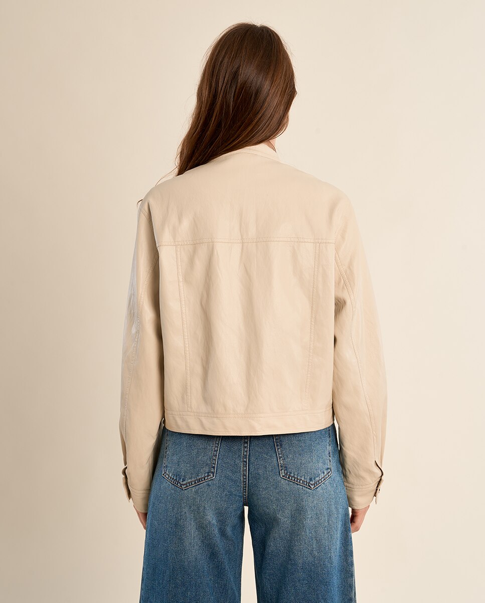 Cazadora de mujer de manga larga efecto piel - Molly Bracken - Beige Beige-3