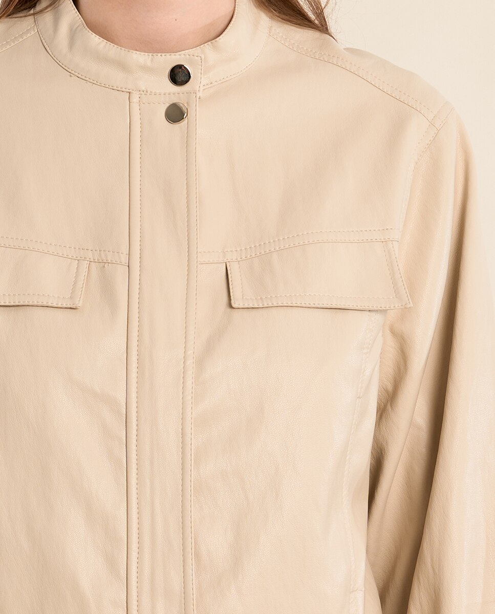 Cazadora de mujer de manga larga efecto piel - Molly Bracken - Beige Beige-4