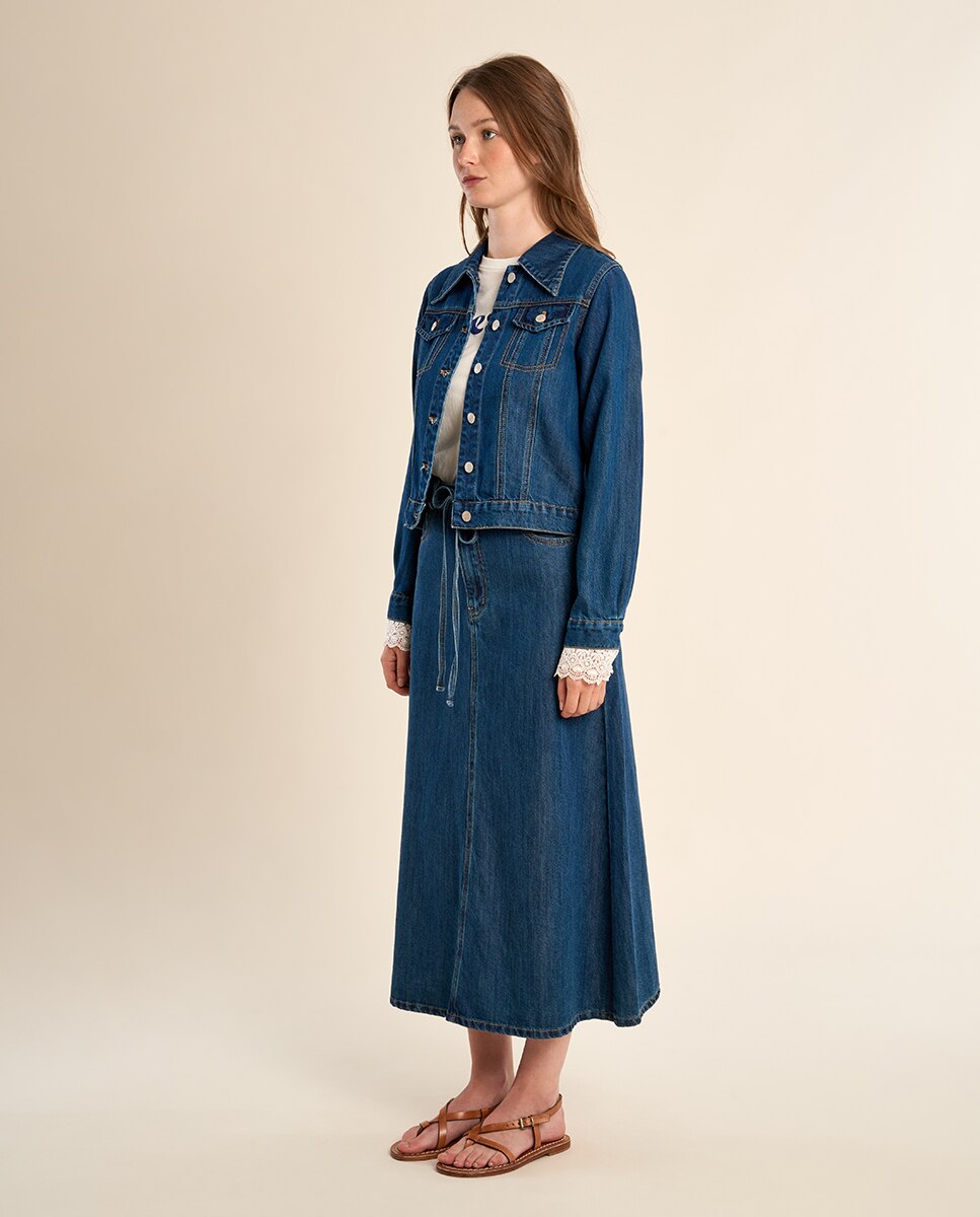 Cazadora vaquera de mujer vaquero detalle encaje - Molly Bracken - Azul denim Azul denim-1