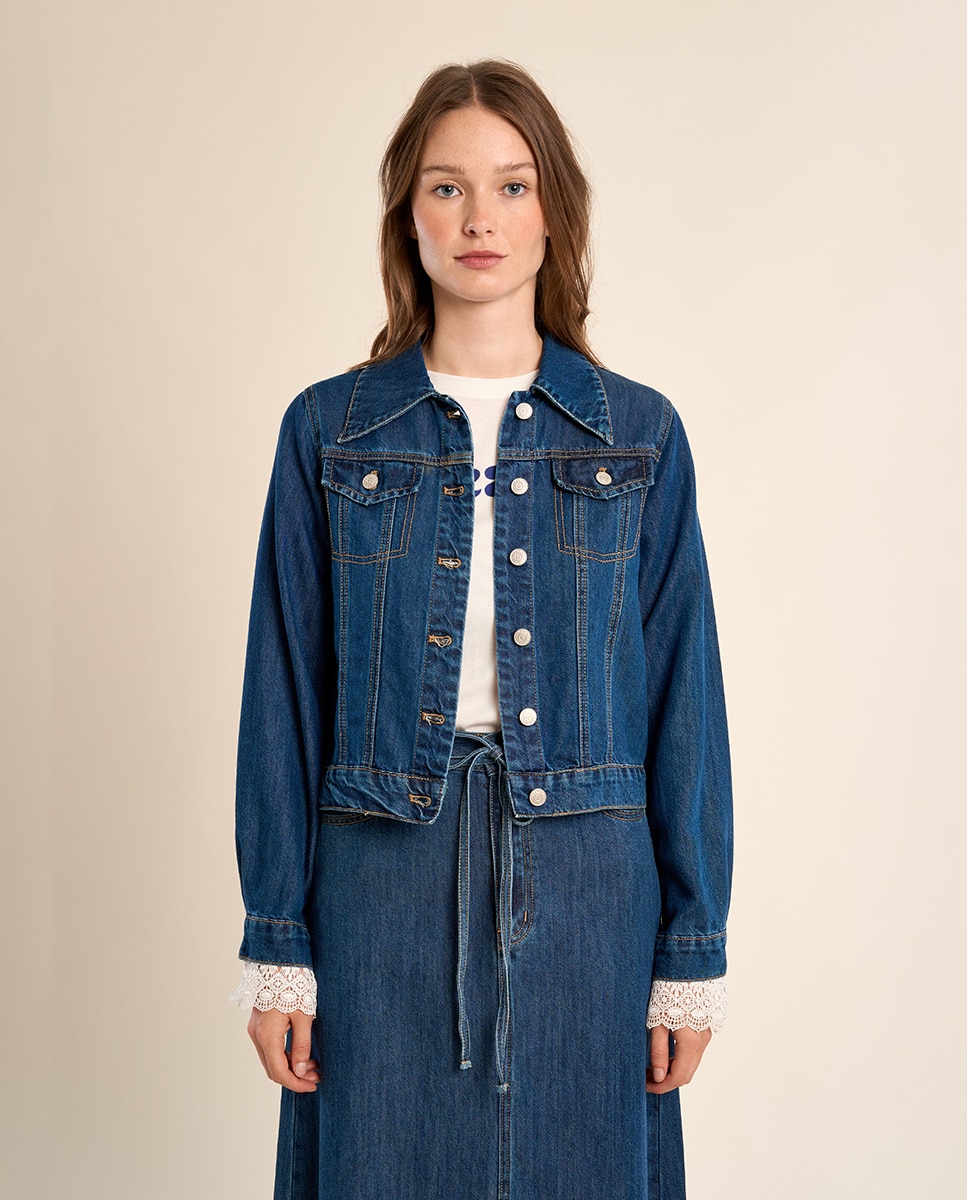 Cazadora vaquera de mujer vaquero detalle encaje - Molly Bracken - Azul denim Azul denim-2