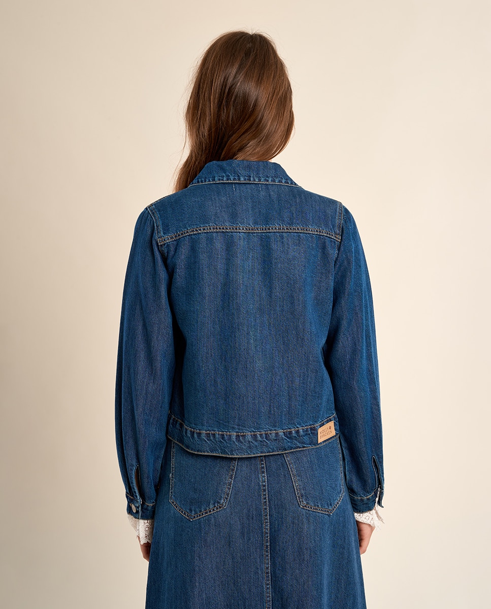 Cazadora vaquera de mujer vaquero detalle encaje - Molly Bracken - Azul denim Azul denim-3