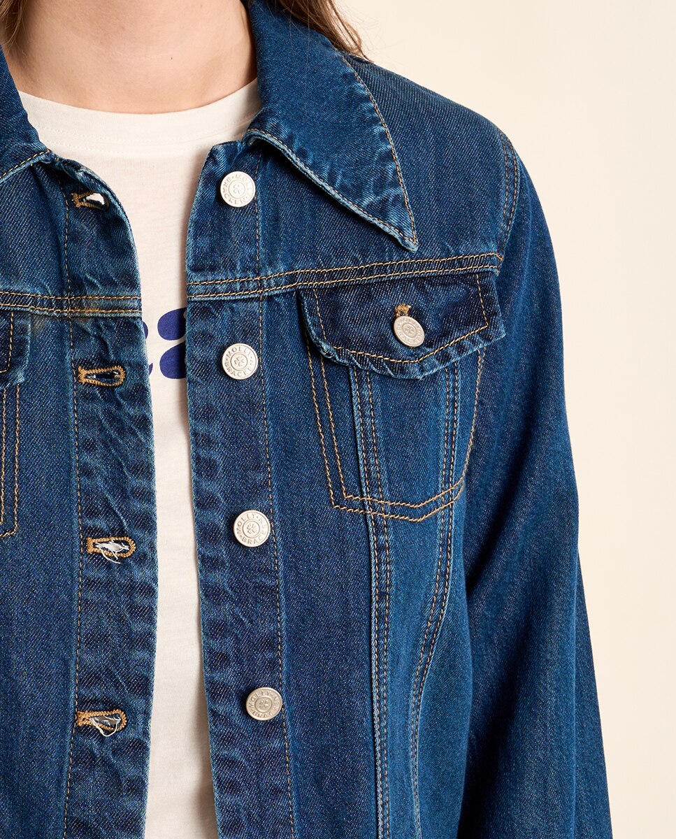 Cazadora vaquera de mujer vaquero detalle encaje - Molly Bracken - Azul denim Azul denim-4