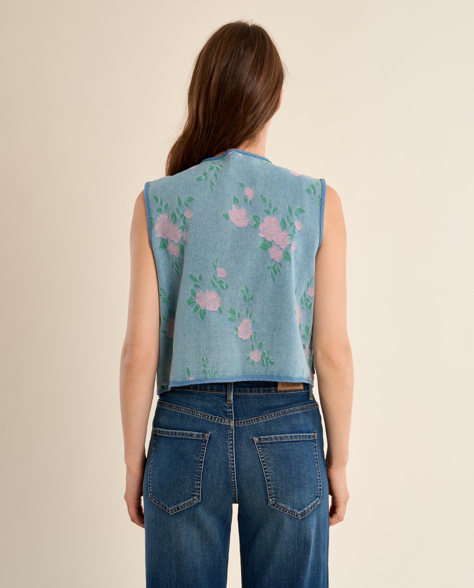 Chaleco de mujer corto con estampado y lazada - Molly Bracken - Azul claro Azul claro-3