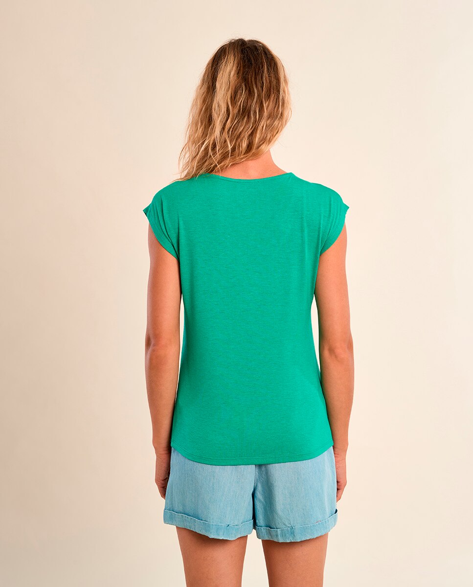 Camiseta de mujer de manga corta detalle ribete - Molly Bracken - Verde Agua Verde Agua-3