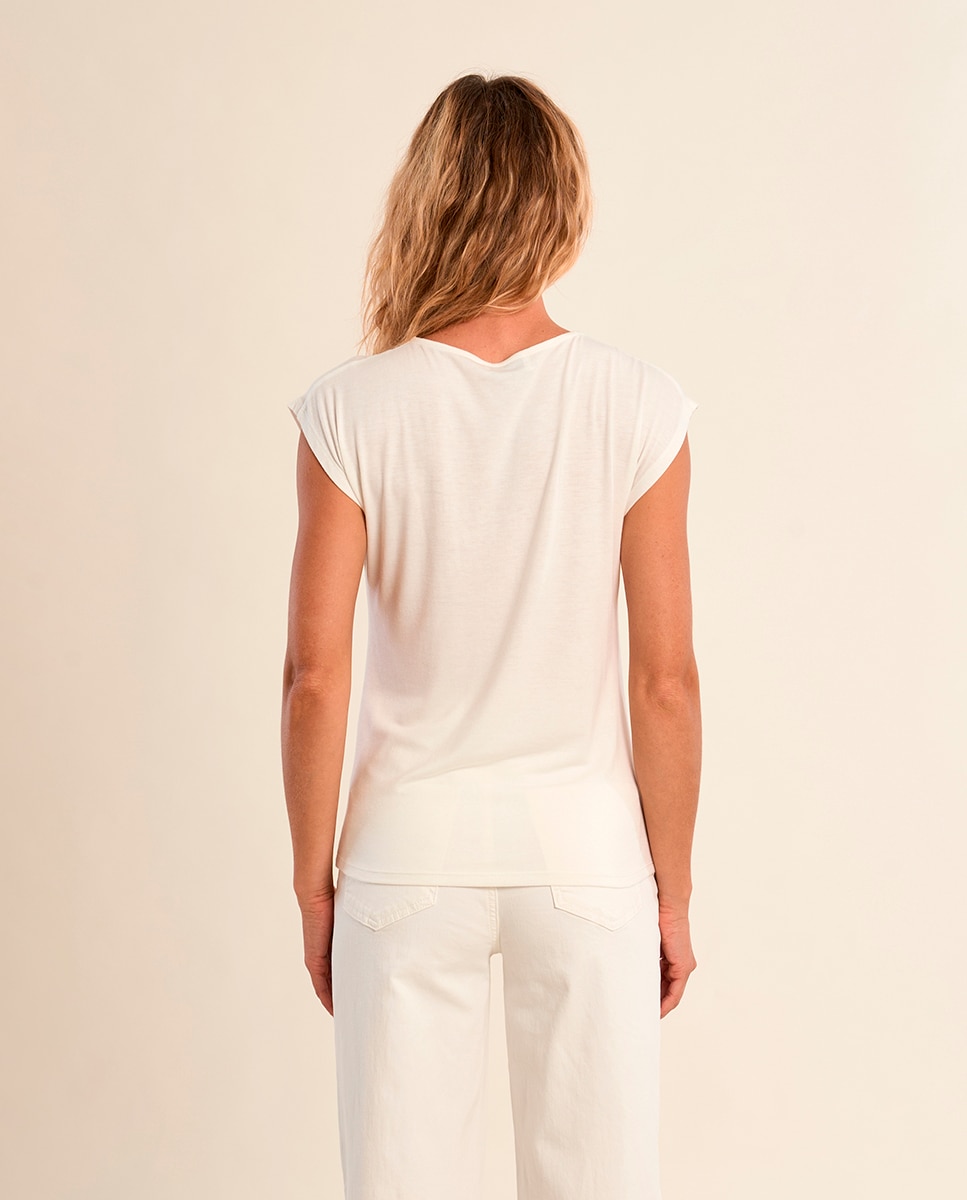 Camiseta de mujer de manga corta detalle ribete - Molly Bracken - Crudo Crudo-3