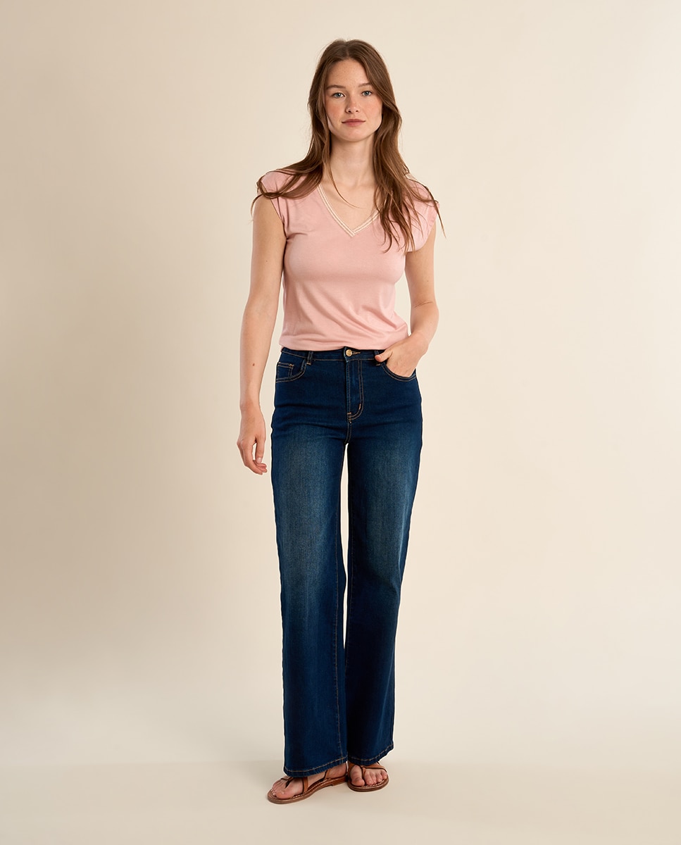 Camiseta de mujer de manga corta detalle ribete - Molly Bracken - Rosa claro Rosa claro-1
