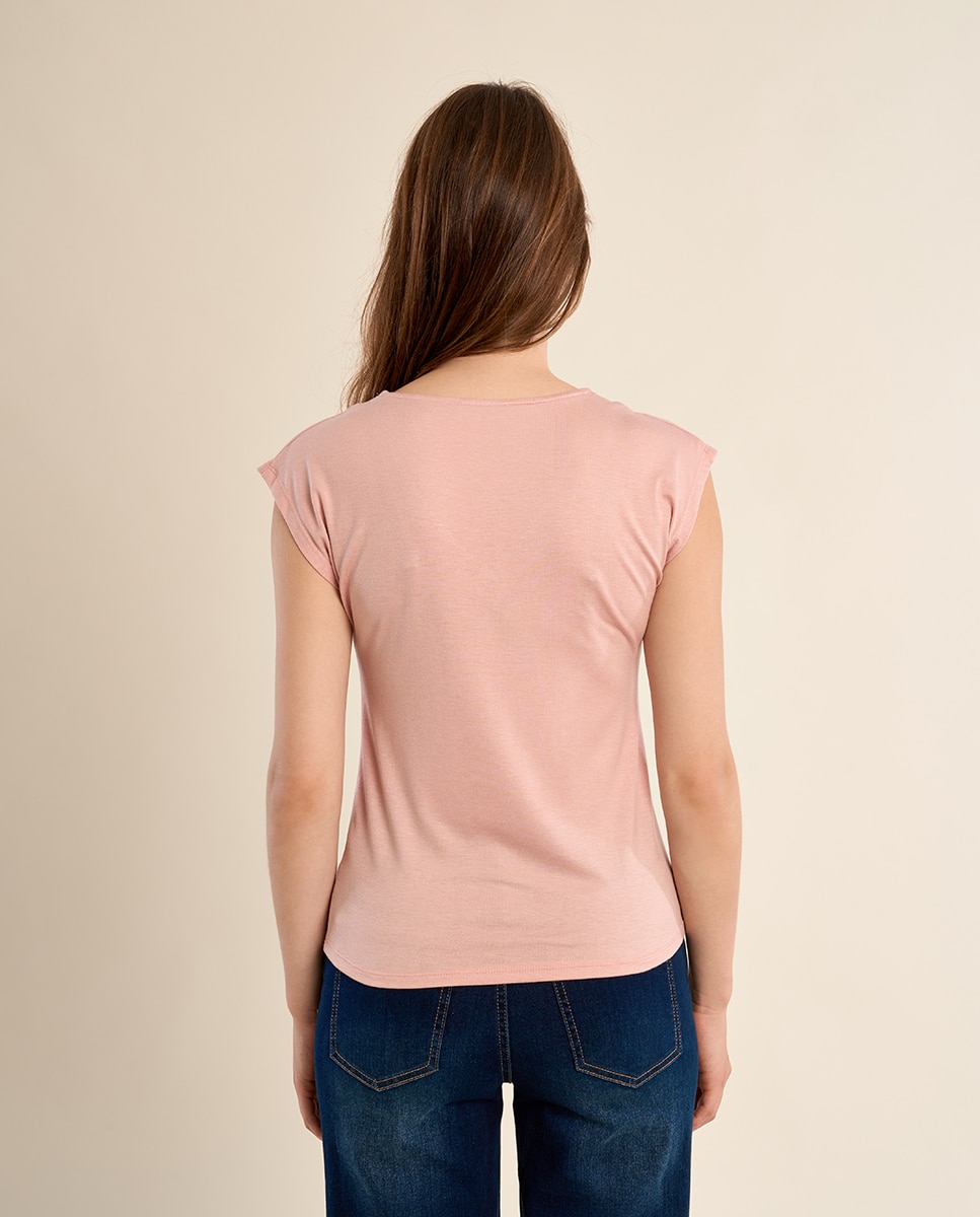 Camiseta de mujer de manga corta detalle ribete - Molly Bracken - Rosa claro Rosa claro-3