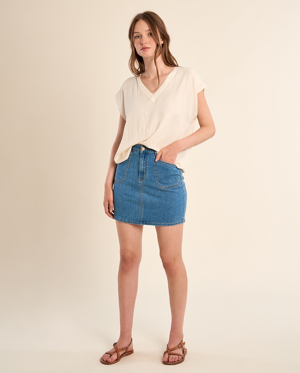 Molly Bracken - Falda corta vaquera bolsillos al bies.