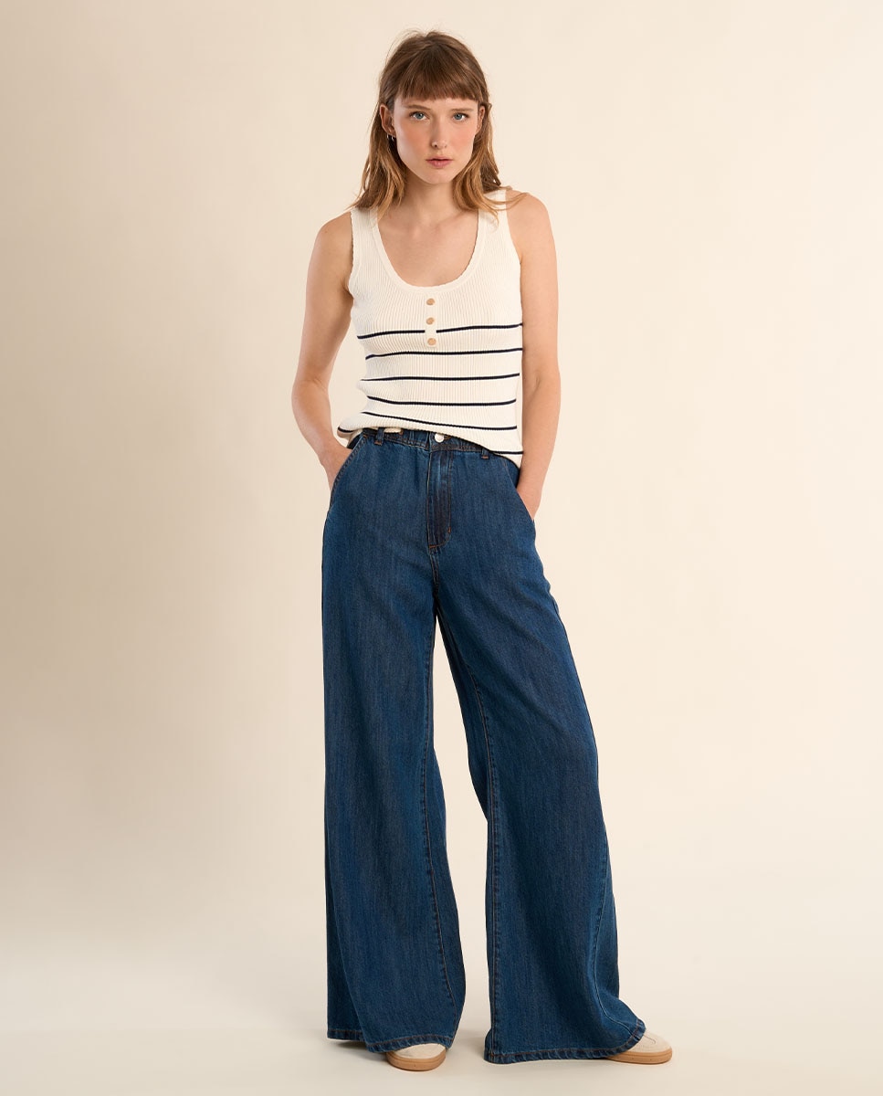 Imagen 0 de Top de mujer de tirantes estampado rayas Blanco