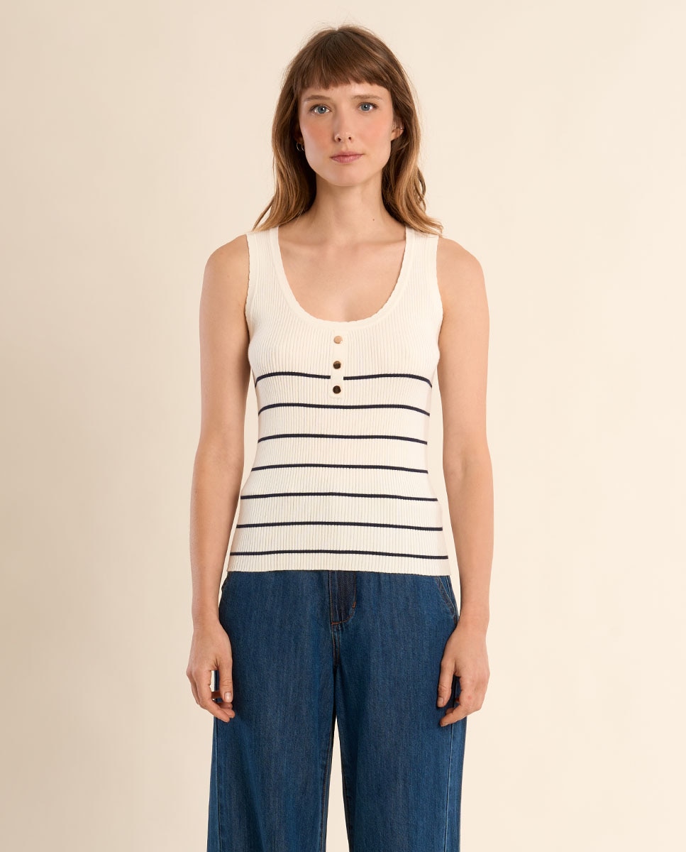 Top de mujer de tirantes estampado rayas - Molly Bracken - Blanco Blanco-2