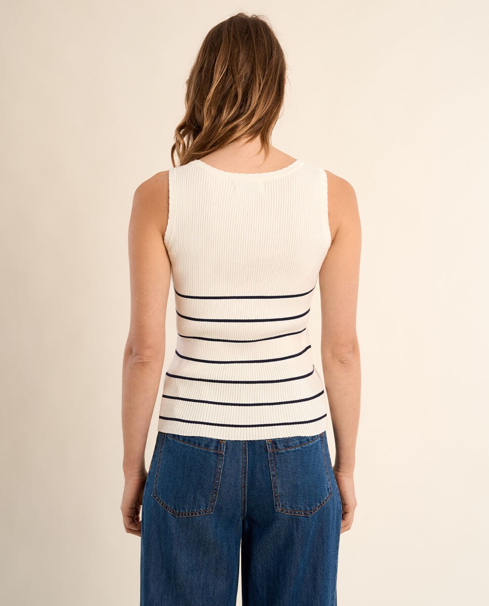 Top de mujer de tirantes estampado rayas - Molly Bracken - Blanco Blanco-3
