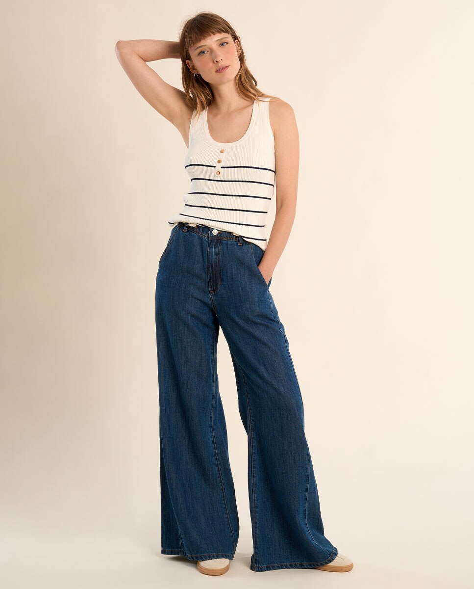 Top de mujer de tirantes estampado rayas - Molly Bracken - Blanco Blanco-4
