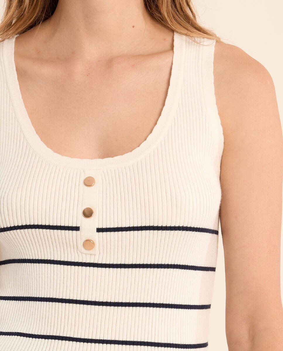 Top de mujer de tirantes estampado rayas - Molly Bracken - Blanco Blanco-5