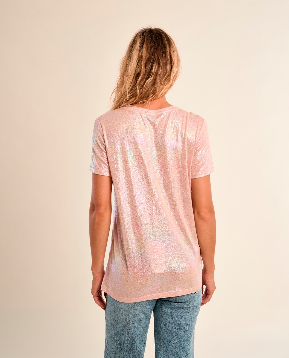 Camiseta de mujer de manga corta en tejido brillante - Molly Bracken - Rosa claro Rosa claro-3