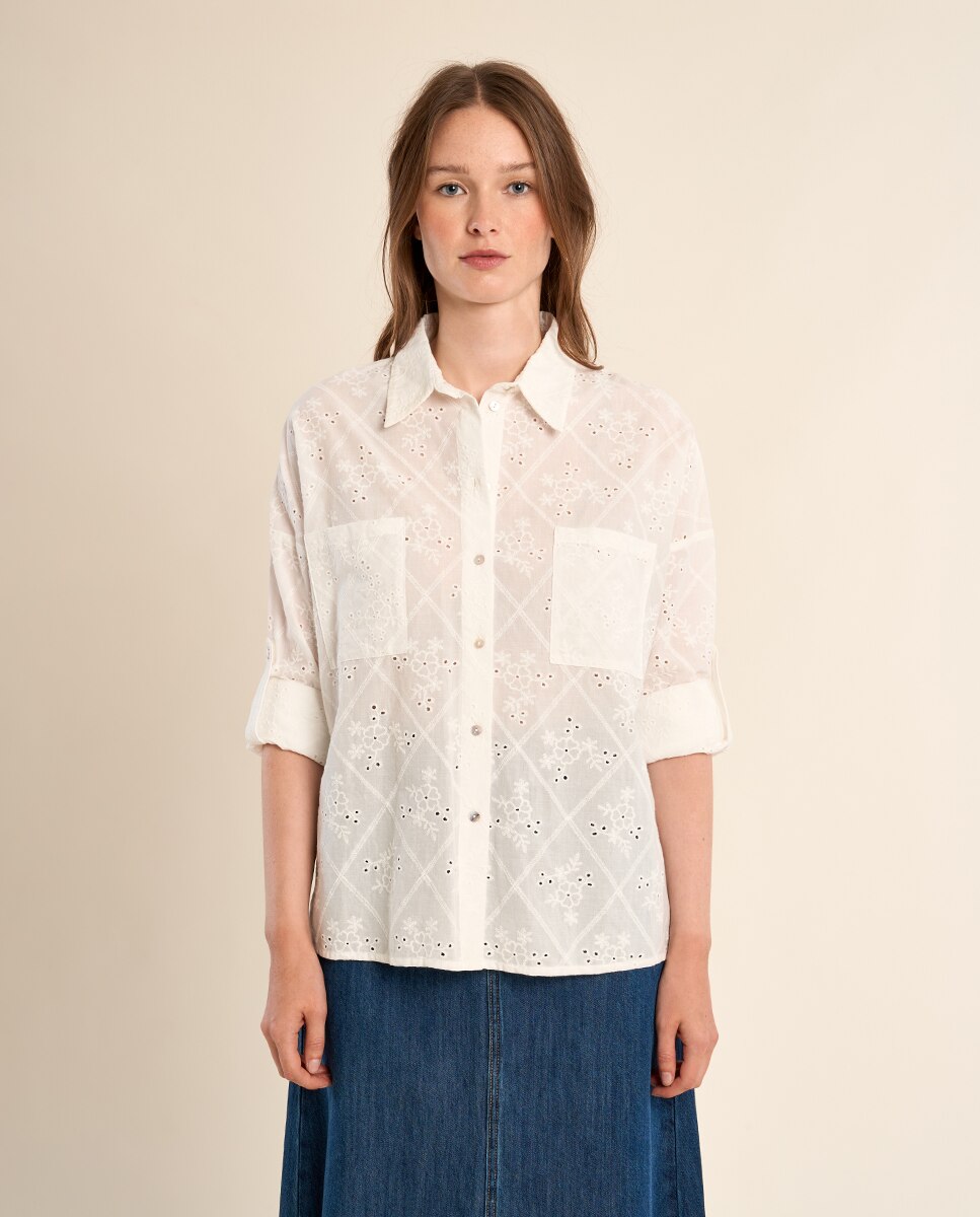 Camisa de mujer de manga larga flores bordadas - Molly Bracken - Crudo Crudo-2