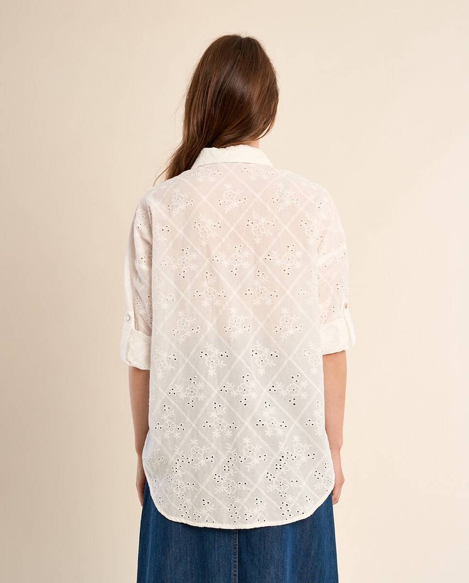 Camisa de mujer de manga larga flores bordadas - Molly Bracken - Crudo Crudo-3