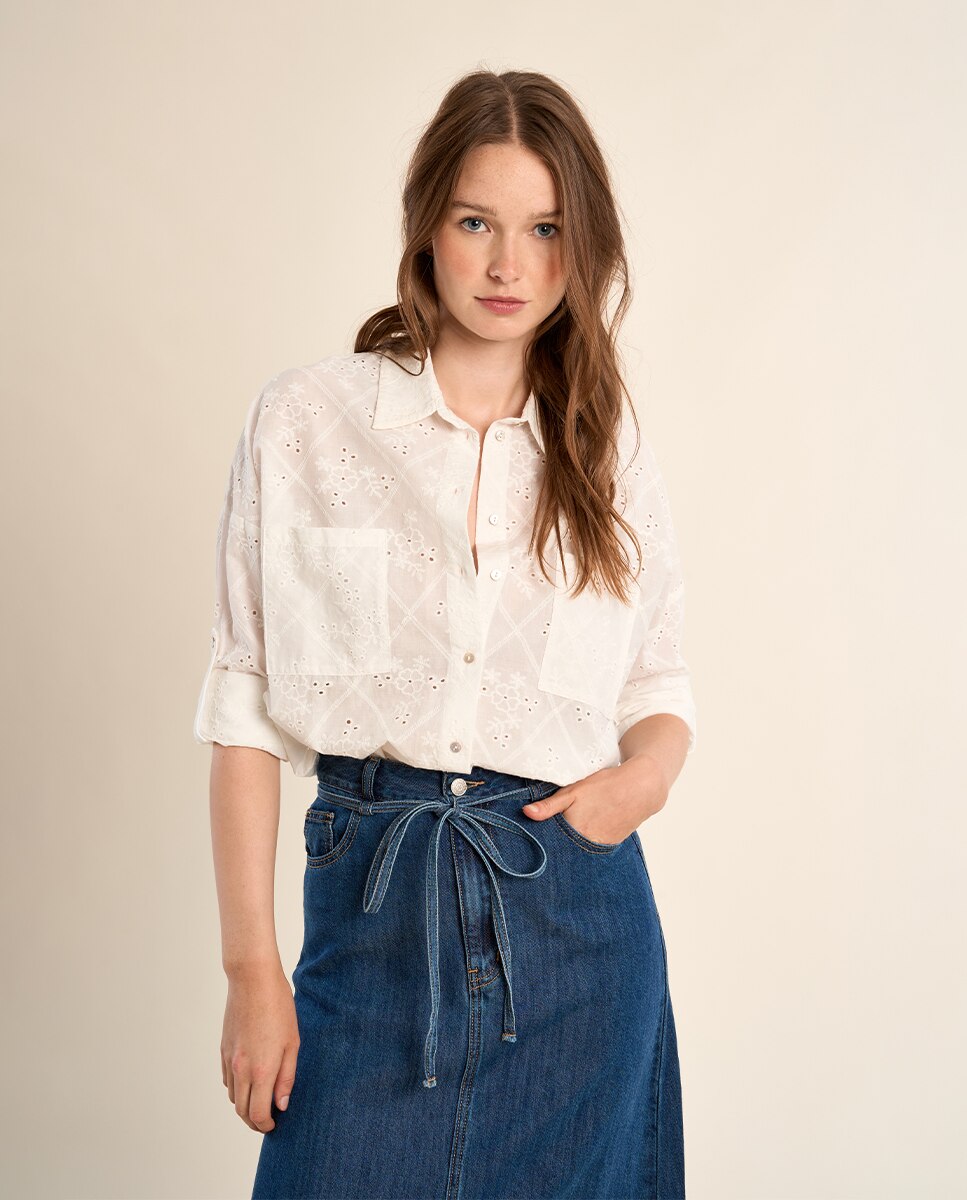 Camisa de mujer de manga larga flores bordadas - Molly Bracken - Crudo Crudo-4