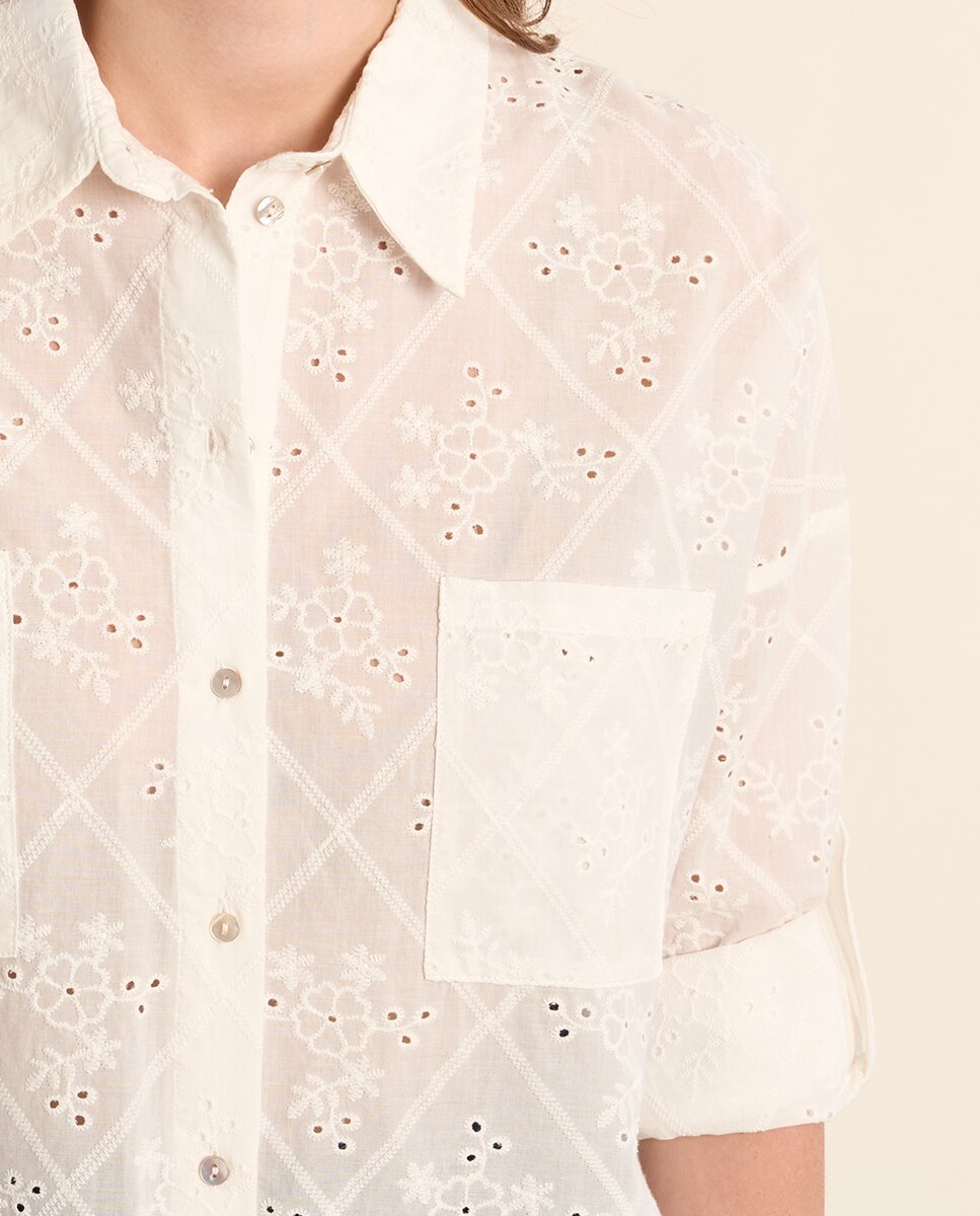 Camisa de mujer de manga larga flores bordadas - Molly Bracken - Crudo Crudo-5