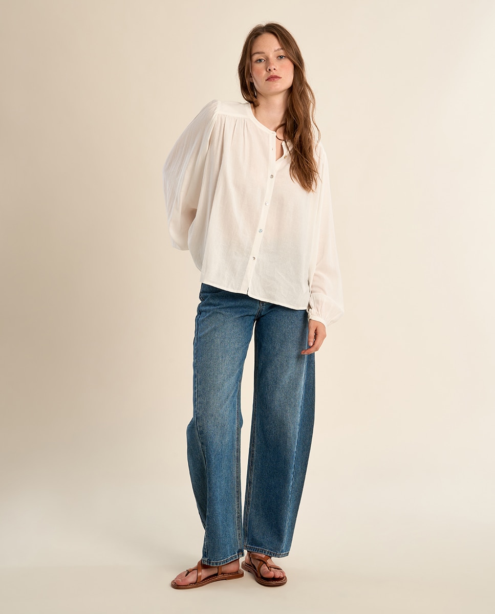 Molly Bracken - Camisa de mujer de manga larga detalle pliegues.