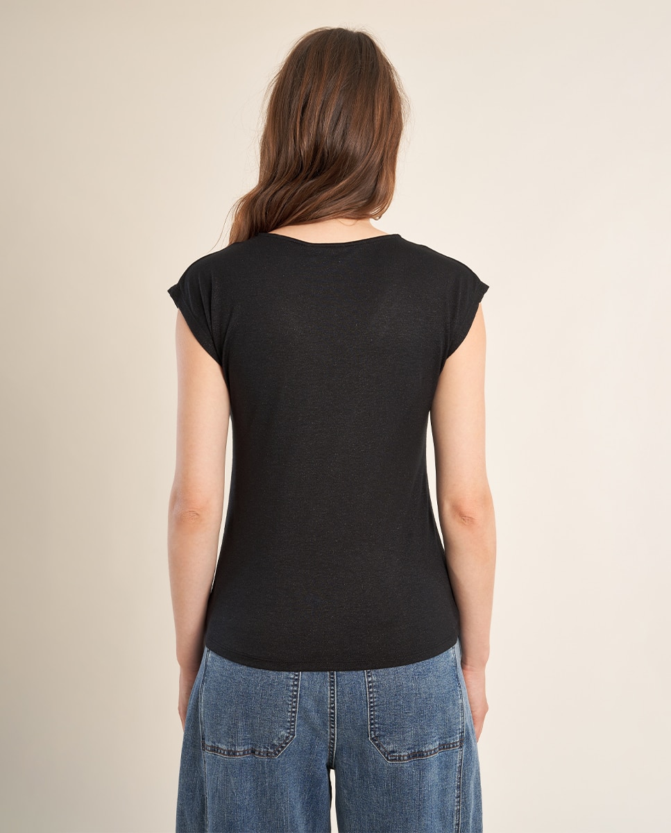 Camiseta de mujer de manga corta detalle ribete - Molly Bracken - Negro Negro-3