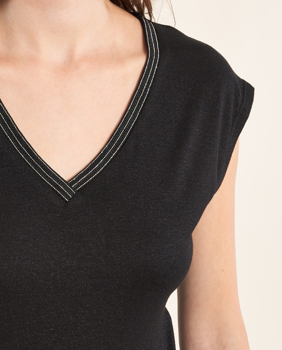 Camiseta de mujer de manga corta detalle ribete - Molly Bracken - Negro Negro-5