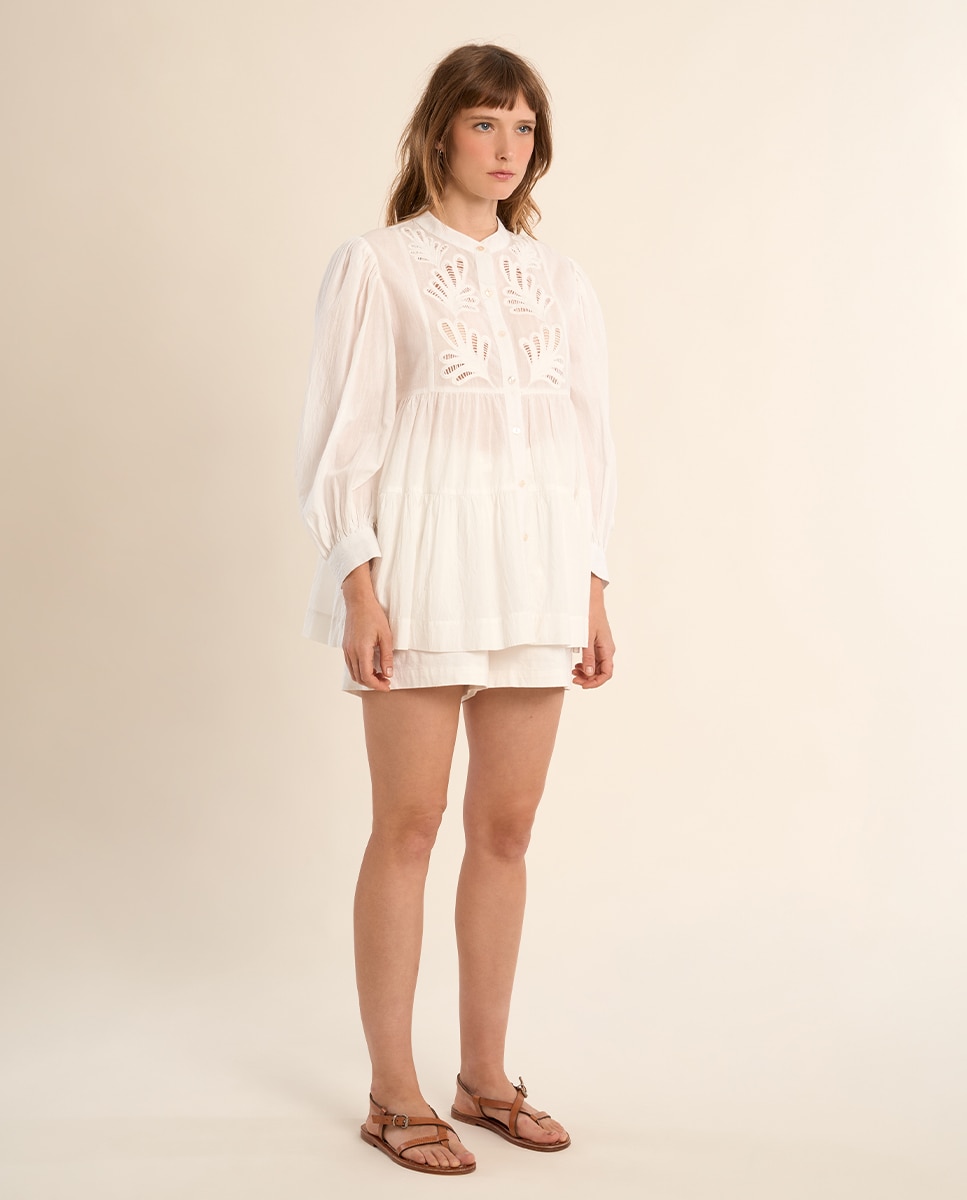 Molly Bracken - Camisa de mujer de manga larga volantes y flores.