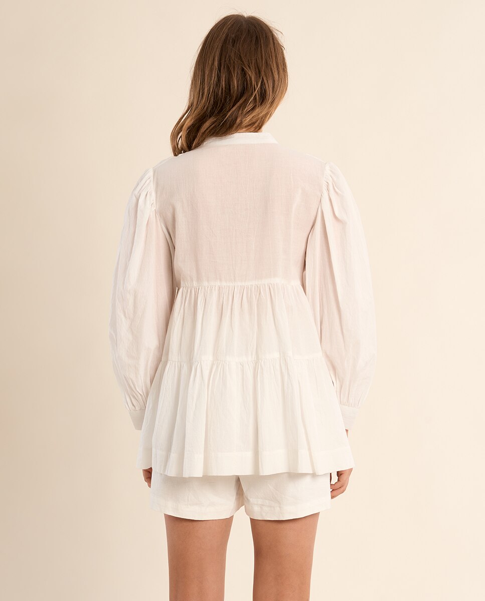 Camisa de mujer de manga larga volantes y flores - Molly Bracken - Crudo Crudo-3