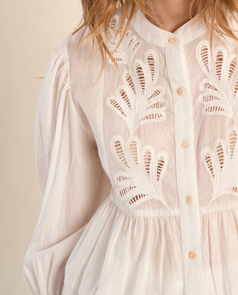 Camisa de mujer de manga larga volantes y flores - Molly Bracken - Crudo Crudo-4