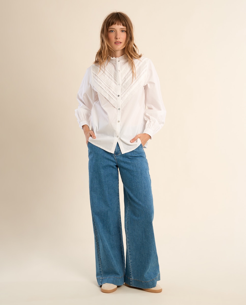 Molly Bracken - Camisa de mujer de manga larga detalle volante.