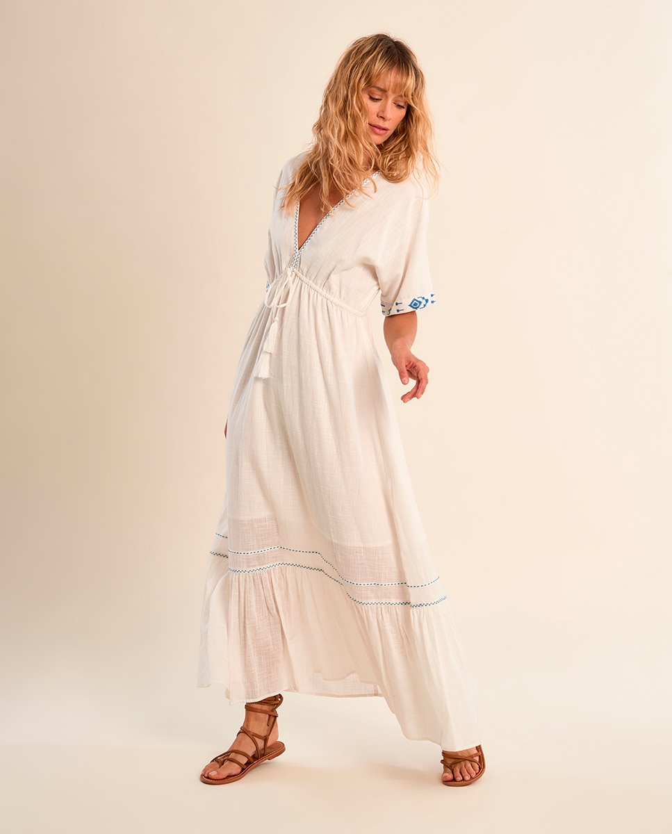 Molly Bracken - Vestido largo de manga corta con volante.