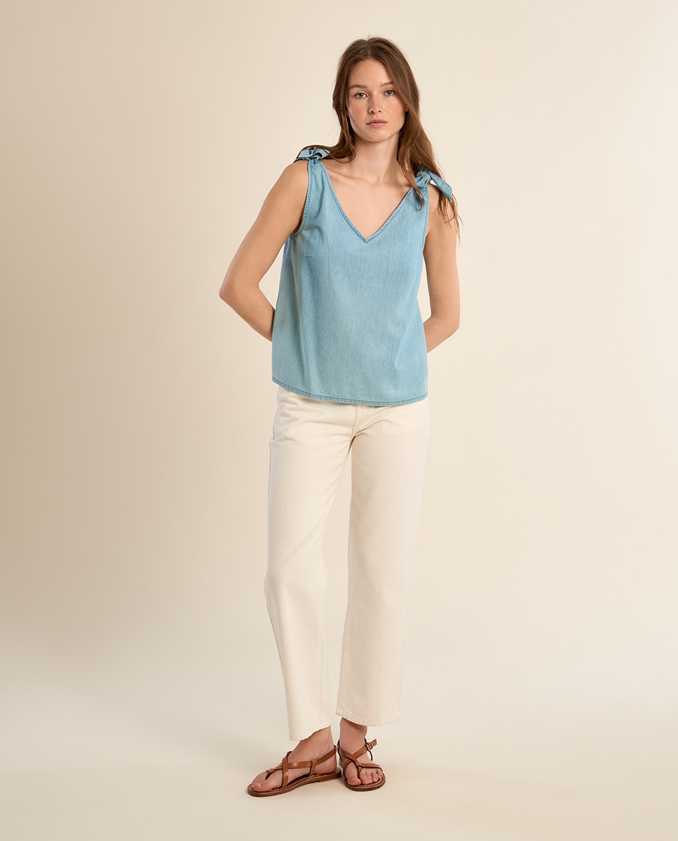 Imagen 0 de Top de mujer de tirantes con lazada Azul celeste