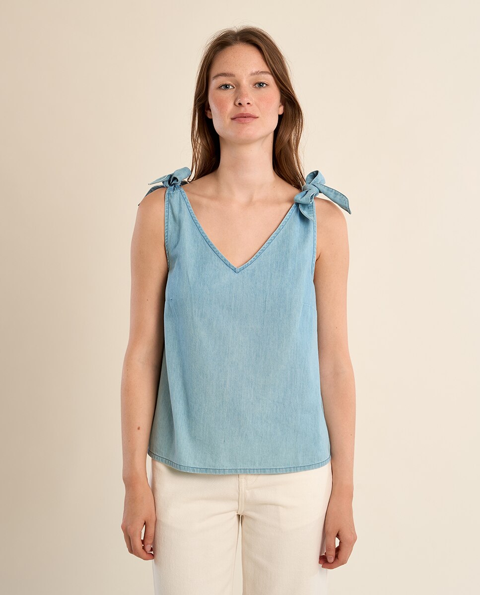 Top de mujer de tirantes con lazada - Molly Bracken - Azul celeste Azul celeste-2