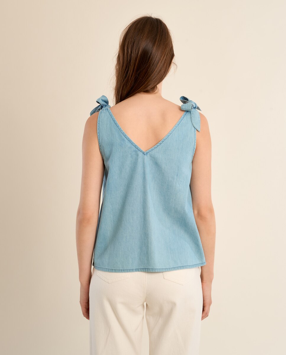 Top de mujer de tirantes con lazada - Molly Bracken - Azul celeste Azul celeste-3