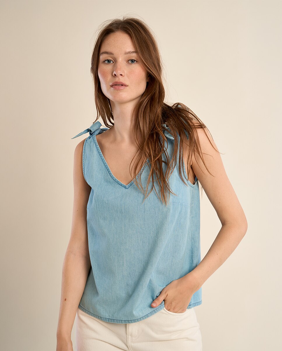 Top de mujer de tirantes con lazada - Molly Bracken - Azul celeste Azul celeste-4