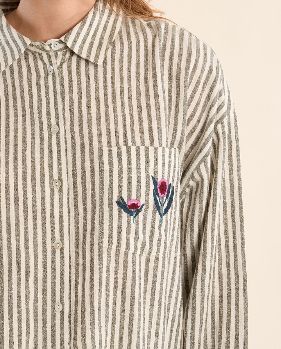 Camisa de mujer de manga larga estampado y flores - Molly Bracken - Kaki Kaki-4