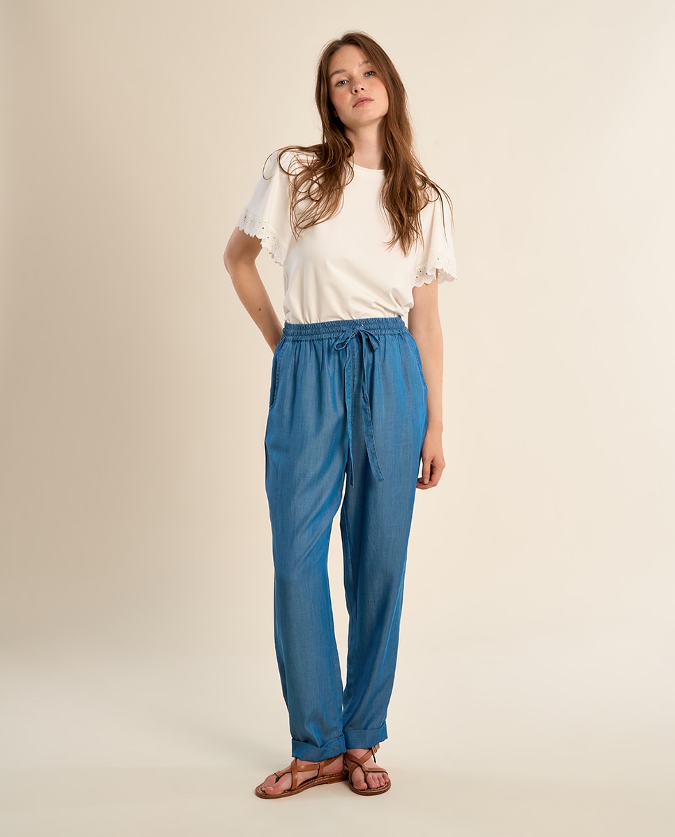 Molly Bracken - Pantalón ancho de mujer largo efecto vaquero.