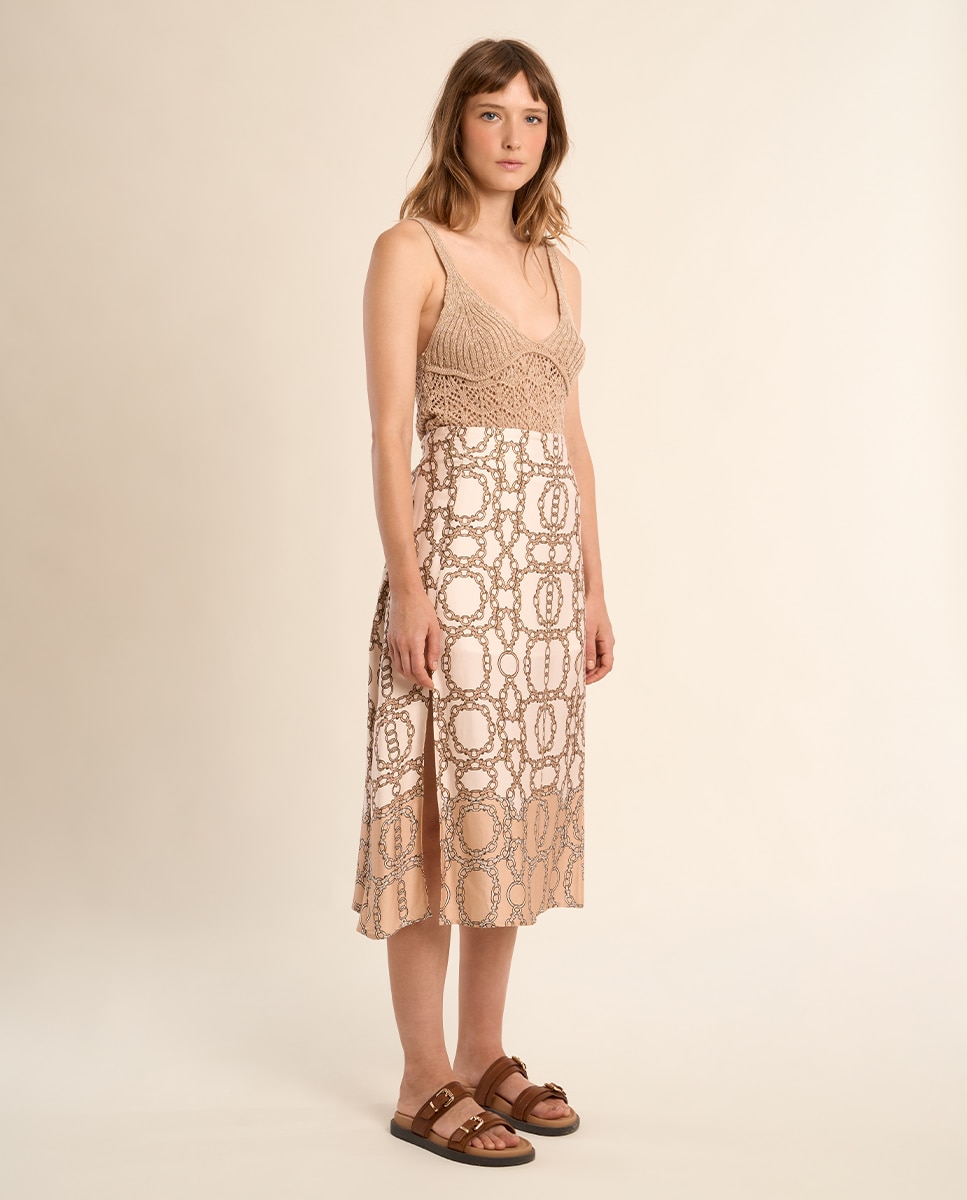 Falda midi satinada con estampado - Molly Bracken - Nude Nude-1