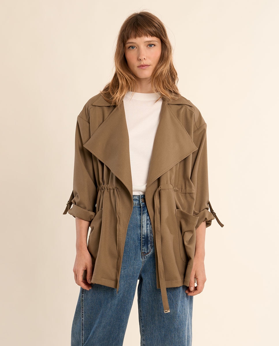 Chaqueta de mujer de manga larga cuello y solapa Kaki Molly Bracken Kaki-2