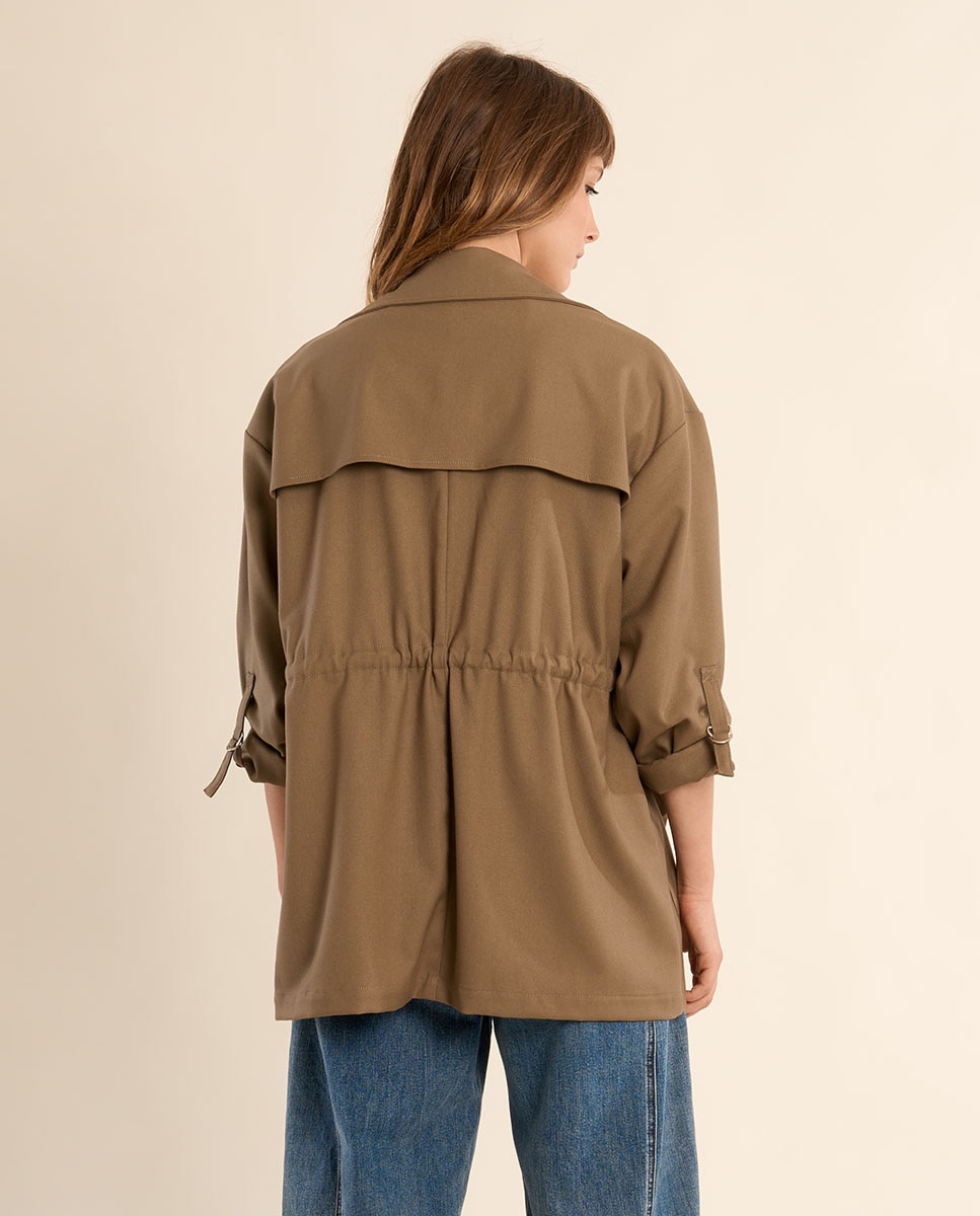 Chaqueta de mujer de manga larga cuello y solapa Kaki Molly Bracken Kaki-3