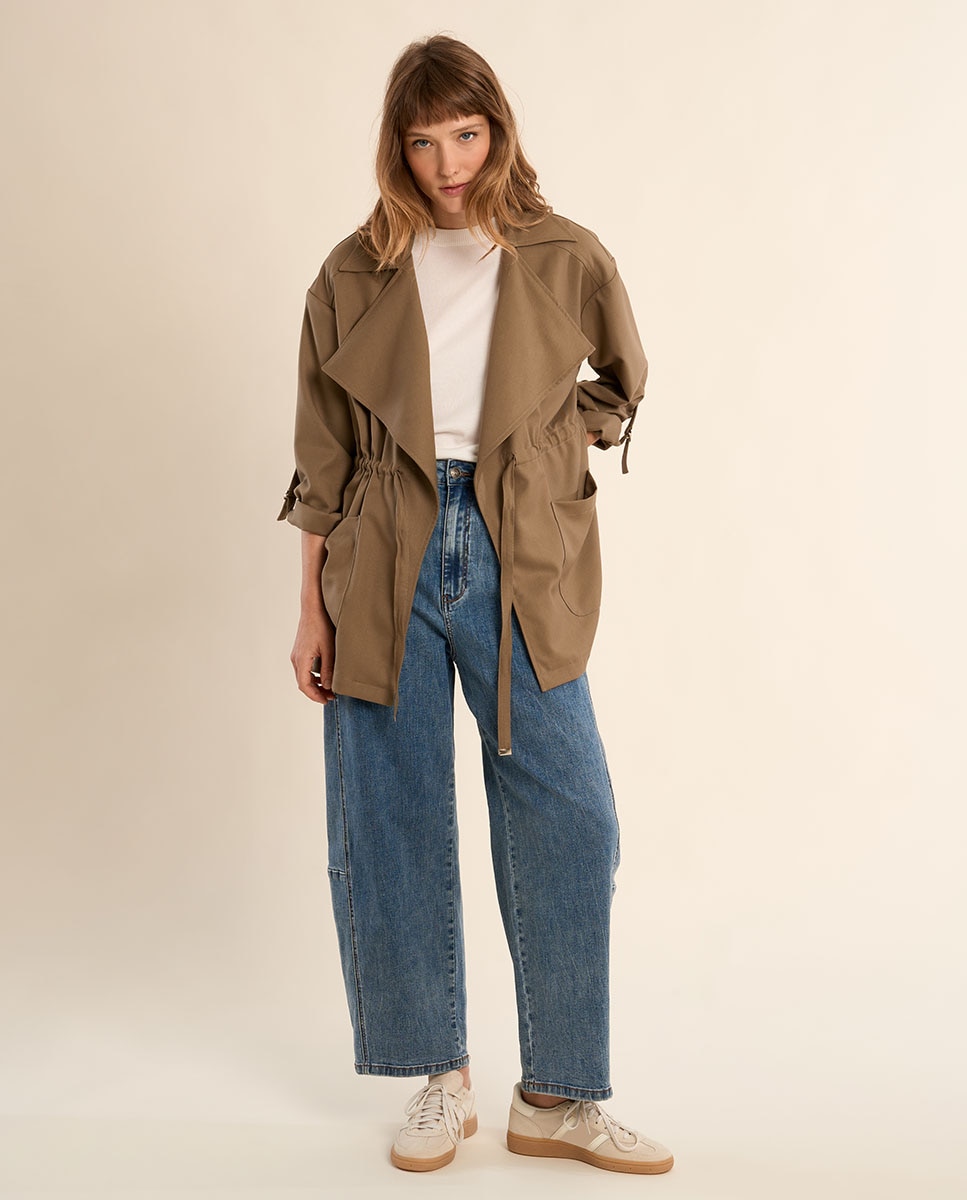 Chaqueta de mujer de manga larga cuello y solapa Kaki Molly Bracken Kaki-4