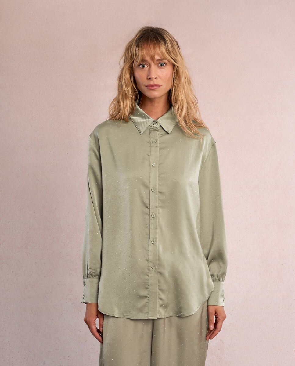 Camisa de mujer de manga larga abalorios brillantes - Molly Bracken - Kaki Kaki-2