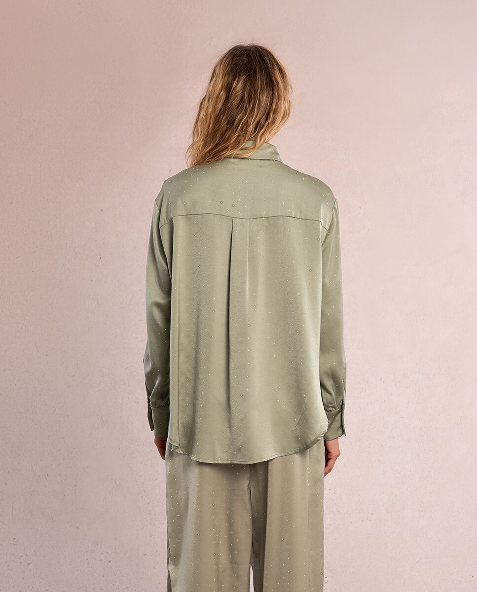 Camisa de mujer de manga larga abalorios brillantes - Molly Bracken - Kaki Kaki-3