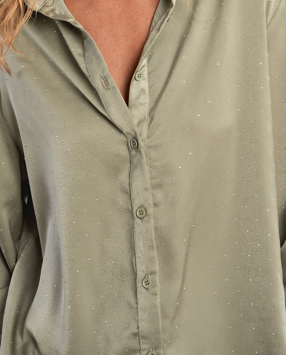 Camisa de mujer de manga larga abalorios brillantes - Molly Bracken - Kaki Kaki-5