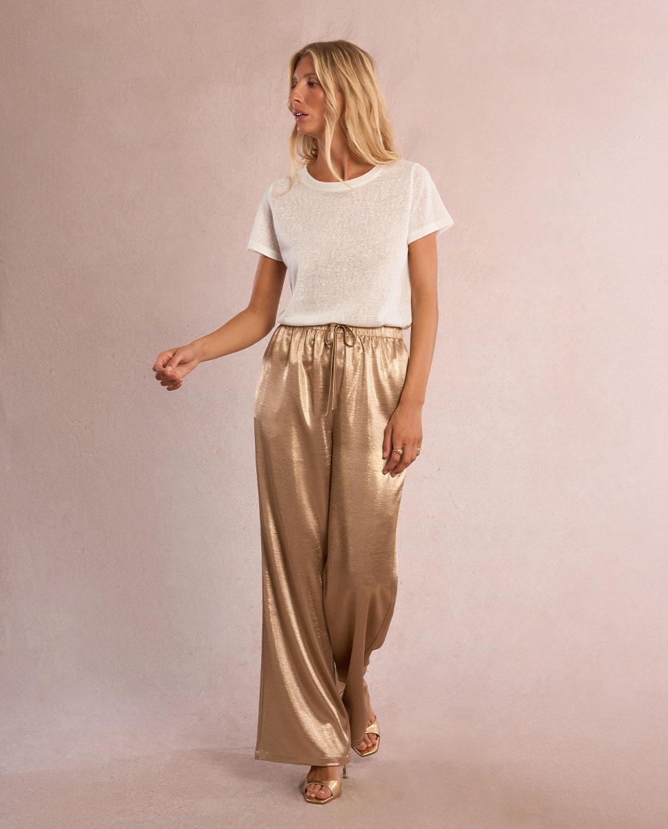 Molly Bracken - Pantalón de mujer largo satinado ancho.