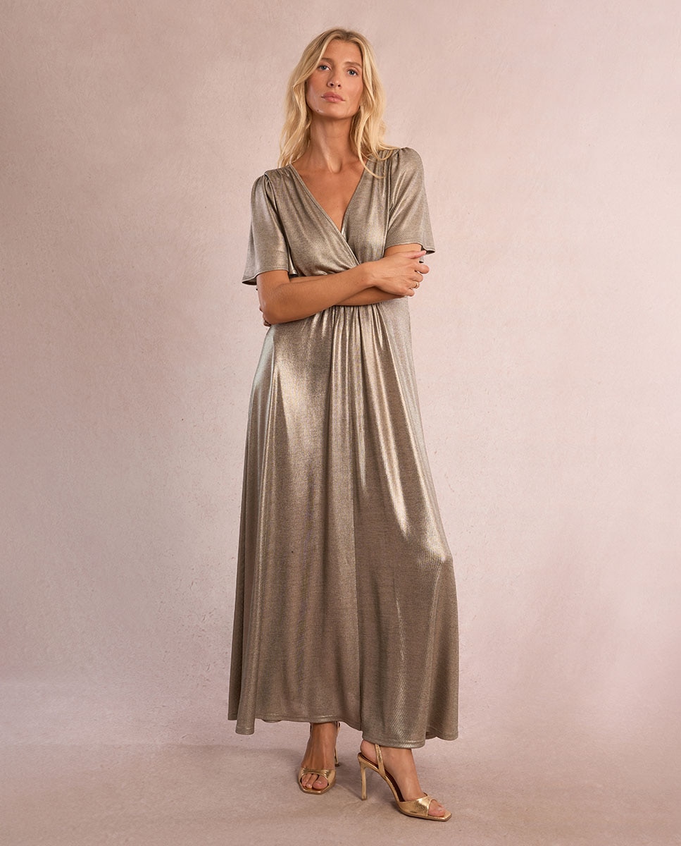 Molly Bracken - Vestido largo en tejido brillante con lazada.