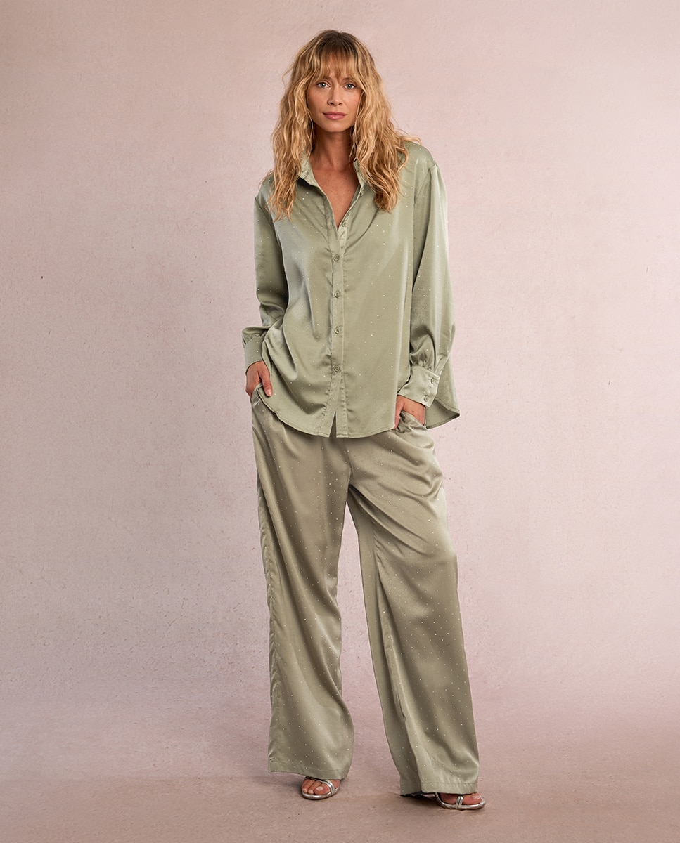 Molly Bracken - Pantalón ancho de mujer largo abalorios brillantes.