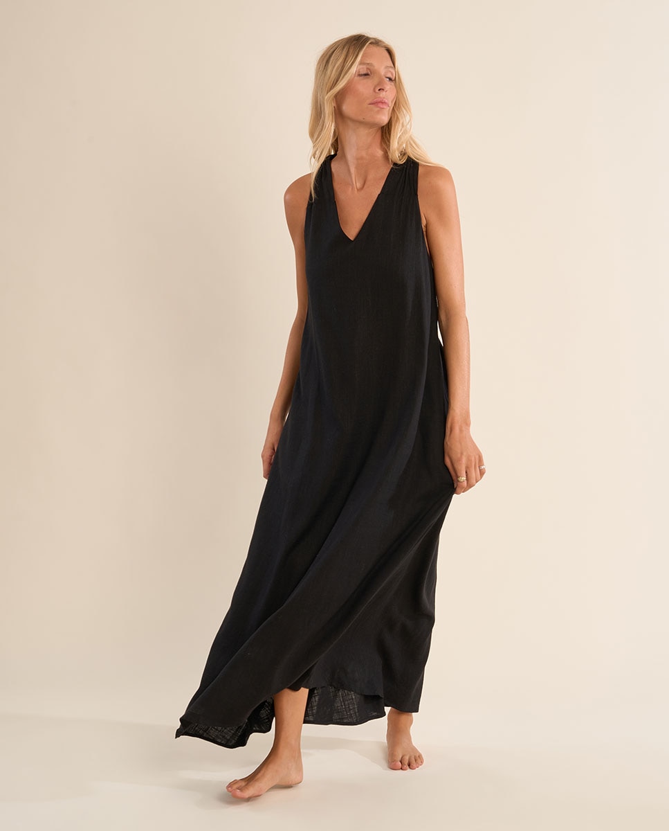 Molly Bracken - Vestido largo de manga sisa espalda descubierta.