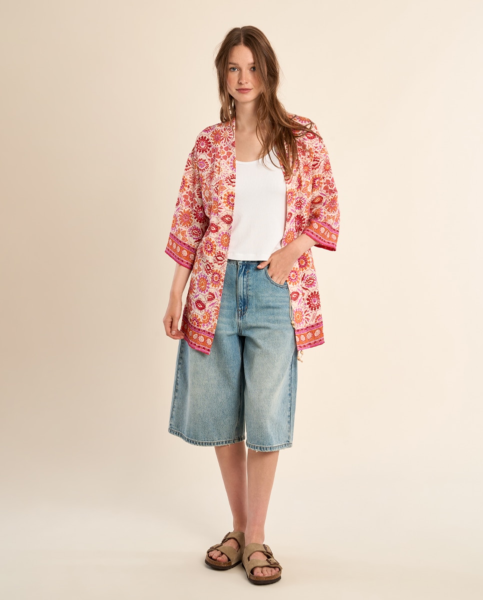 Molly Bracken - Kimono de mujer de manga 3/4 estampado étnico.