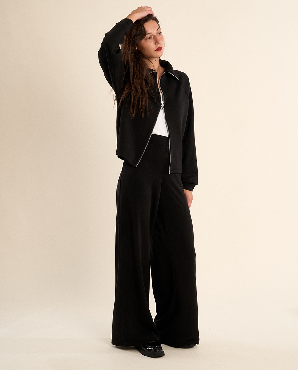 Pantalón de mujer de chándal, perneras anchas - Molly Bracken - Negro Negro-1
